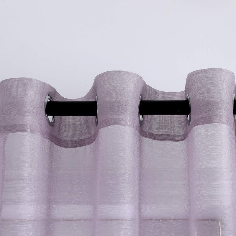 DONREN Sheer Curtains Panel 72 Inches Long Ring Top Window Treatment Textured Sheer Drapes for Bedroom Lavender Purple Set of 2 - Image 3